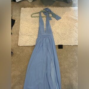 Lulus Sultry Spectacle Light Blue Pleated Halter Maxi Dress